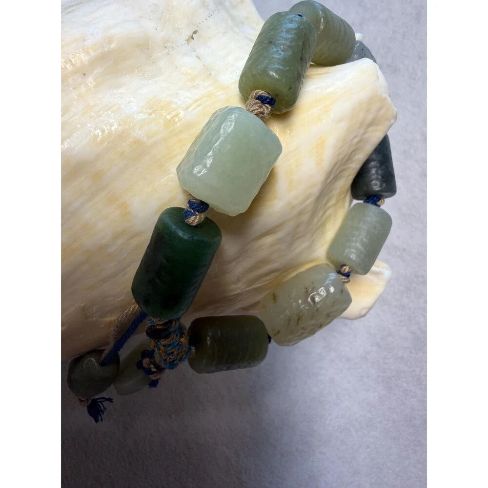 Multi-Color Natural Jade Bracelet OOAK Rustic Jade Adjustable Pull-Tie Closure